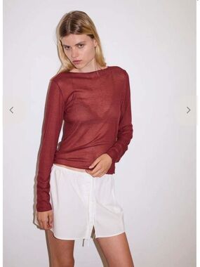 Deiji studios knit long sleeve top - crimson - medium